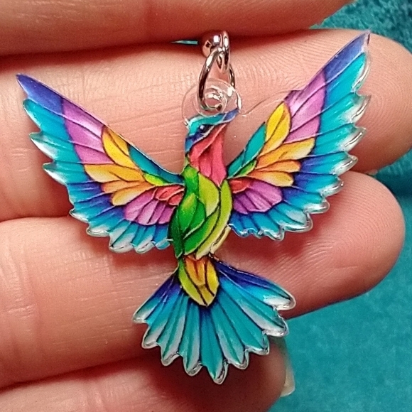 Colorful bird phoenix wings rainbow 🌈 wire earrings - Picture 1 of 3